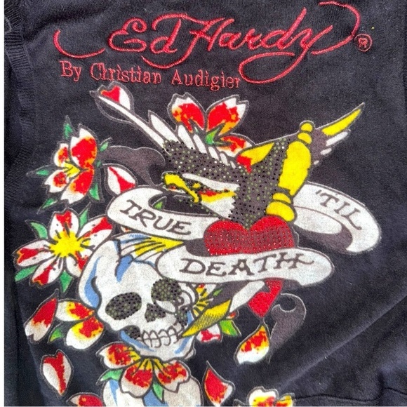 ▶️ Ed Hardy ◀️ 'True 'Til Death'Knit Belted Cardigan Sweater Vest - Picture 11 of 13